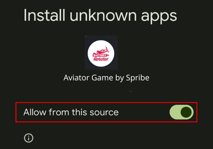 Allow installation of Aviator bet apk